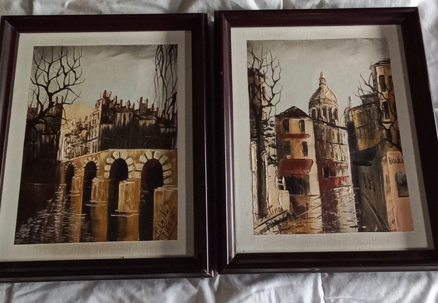 Twee olieverfschilderijen van P. Destino, Parijs 1980, Antiek en Kunst, Ophalen, Doek, Realistisch, Gedateerd
