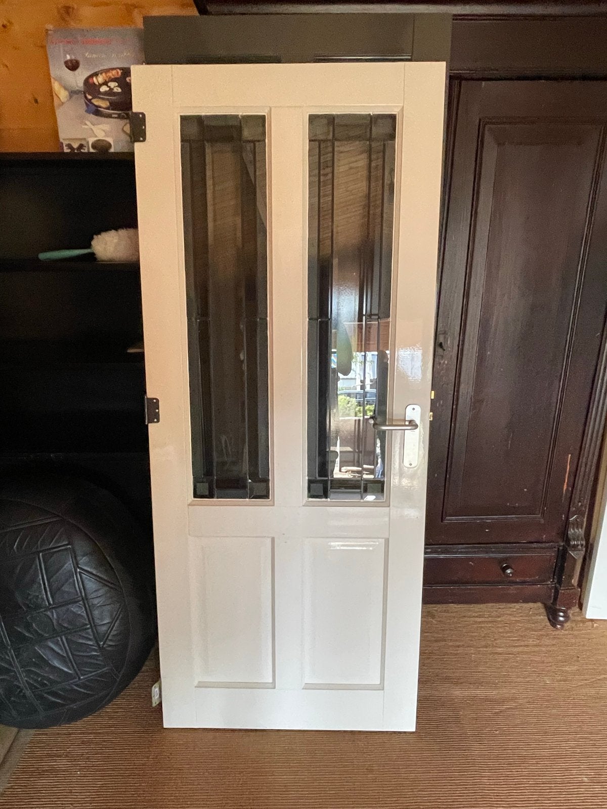 Binnendeur met glas in lood ramen, Gebruikt, 80 tot 100 cm, Binnendeur, Ophalen of Verzenden