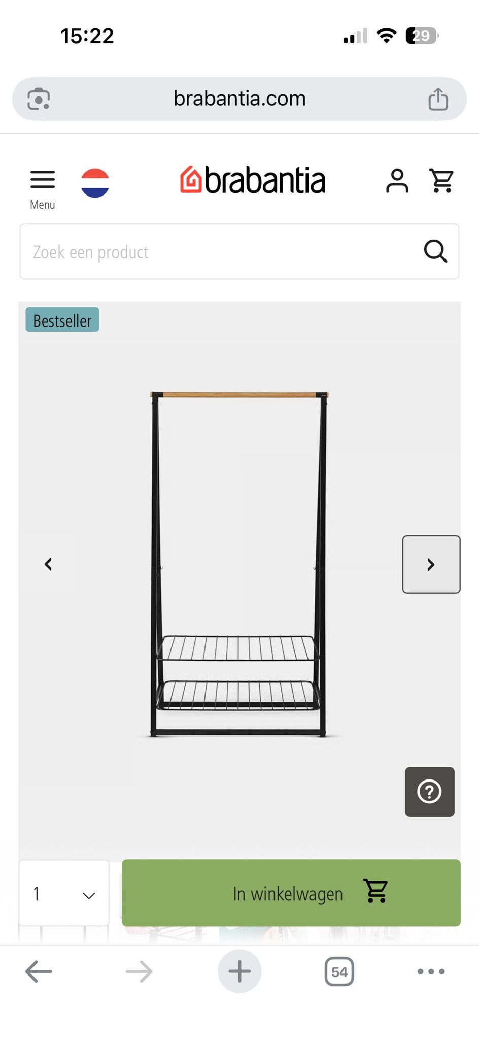Brabantia Linn Kledingrek - Groot Zwart met Bamboe Roede, Kleding | Dames, Kledingrekken, Ophalen, Zo goed als nieuw