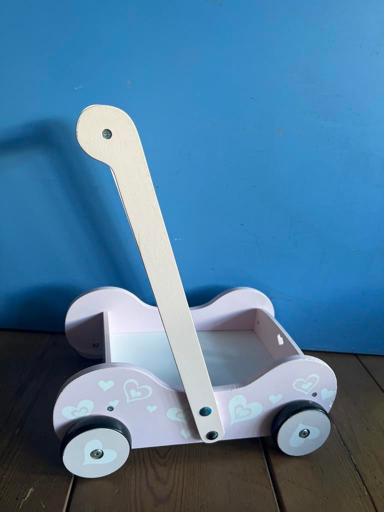 Roze houten loopwagen met hartjes, Ophalen, Gebruikt, Overige typen, Met wieltjes
