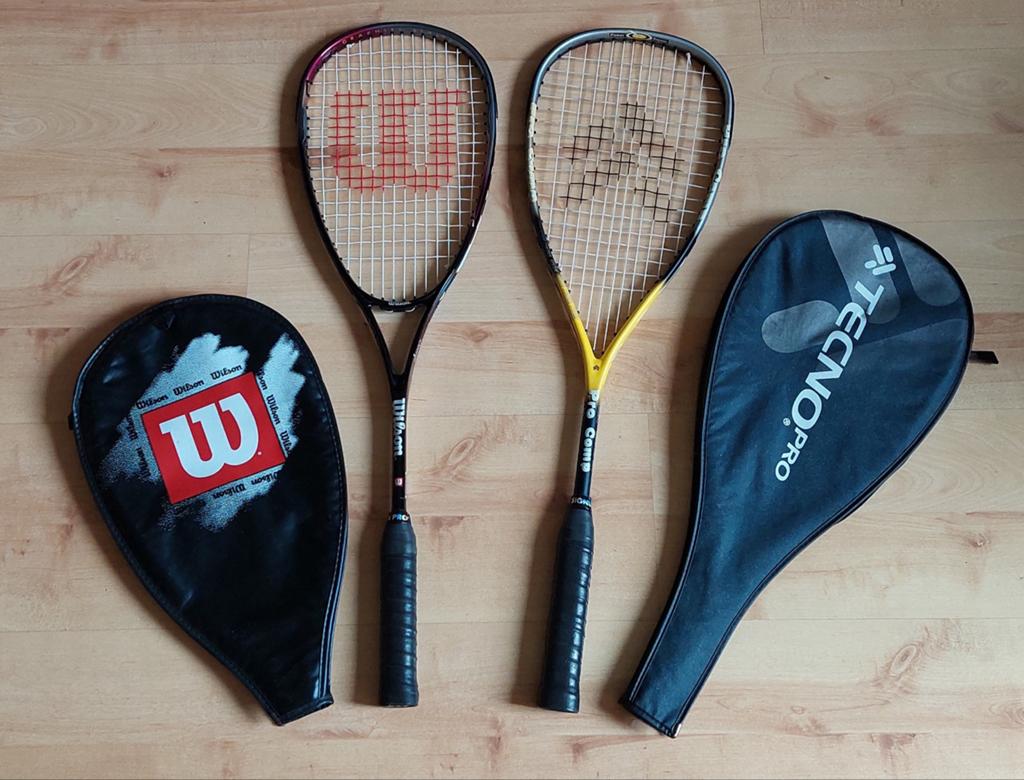 Squashrackets Wilson en Tecno met beschermhoes, Sport en Fitness, Squash, Ophalen of Verzenden, Zo goed als nieuw, Racket, Met hoes