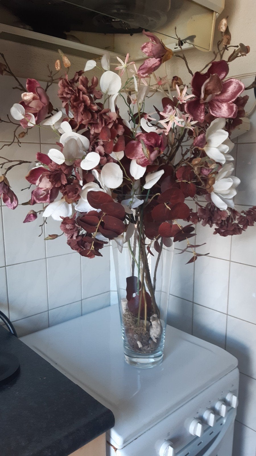 boeket kwaliteitsbloemen in prachtige glazen vaas, Ophalen, Zo goed als nieuw