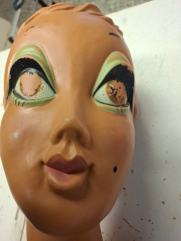 Rare Vintage 1960s Twiggy Pruikenkop Houder Green Eyes, Ophalen of Verzenden, Zo goed als nieuw