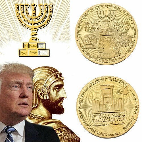 Donald Trump op vergulde munt bij Joodse Tempel in Jeruzalem, Verzenden, Noord-Amerika, Losse munt, Goud
