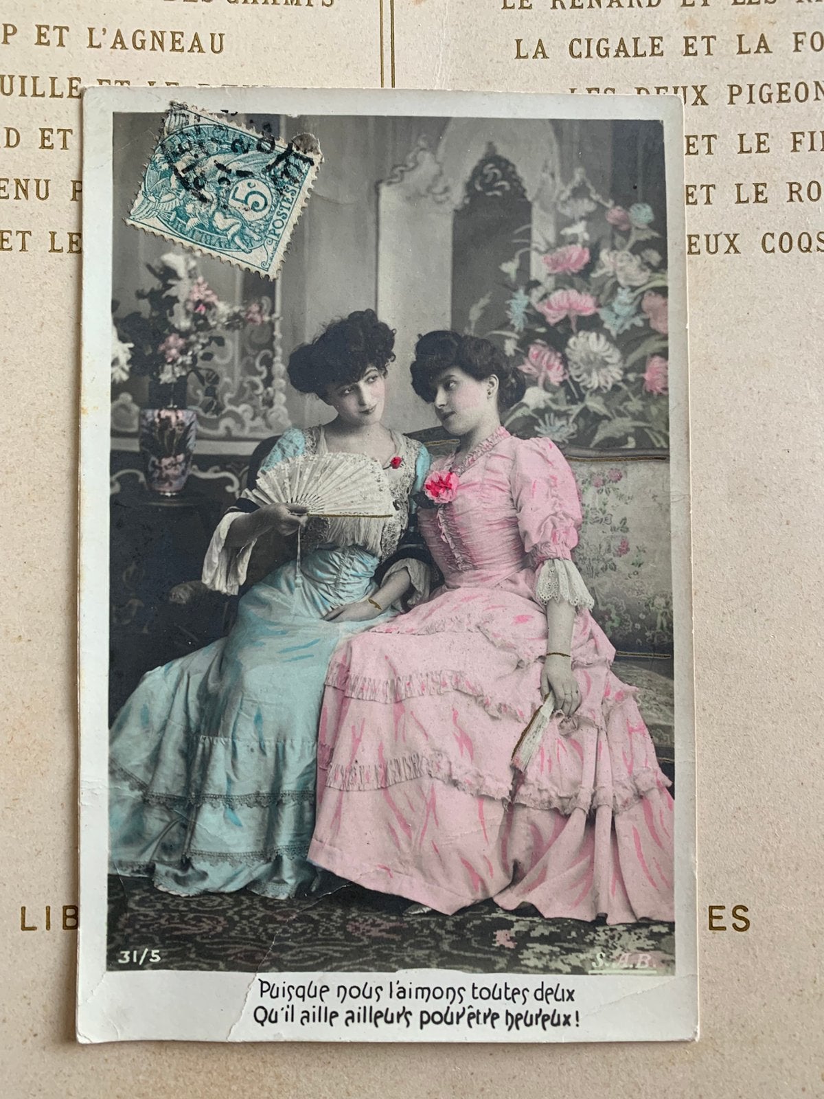 Twee dames met waaier (FF), Verzamelen, Ophalen of Verzenden, Voor 1920, Gelopen, Overige thema's