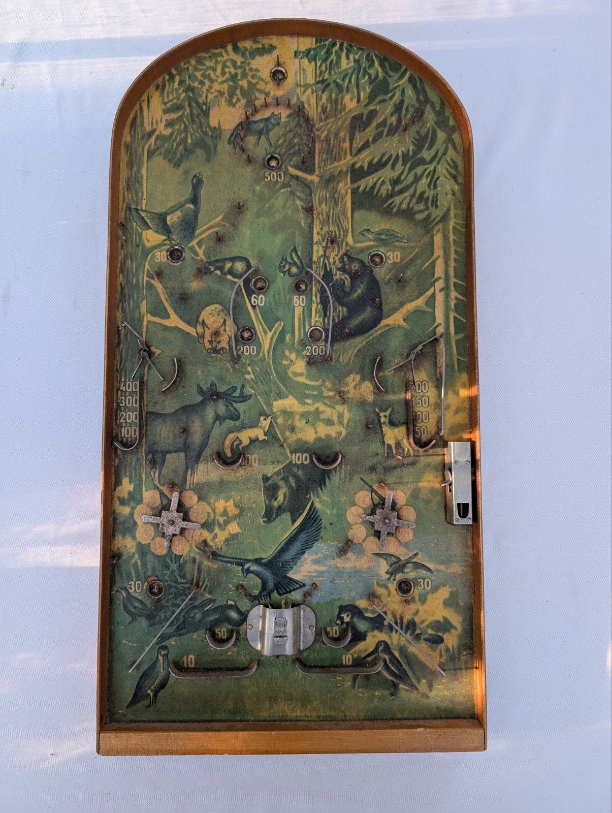 Antieke Knikkerbaan Bos Tafereel - Vintage Spel, Antiek en Kunst, Antiek | Overige Antiek, Ophalen of Verzenden