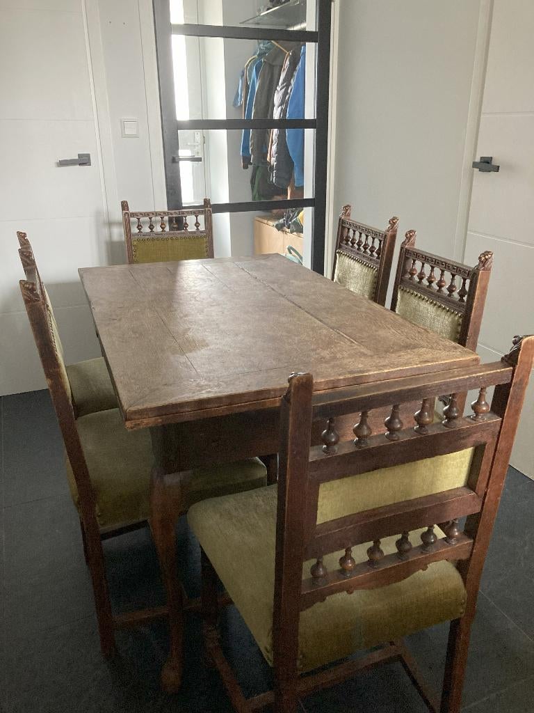 Queen Ann eettafel met 6 Mechelse stoeltjes, Ophalen, Gebruikt, Queen Ann, Mechelse stoelen, 6 tot 8 stoelen
