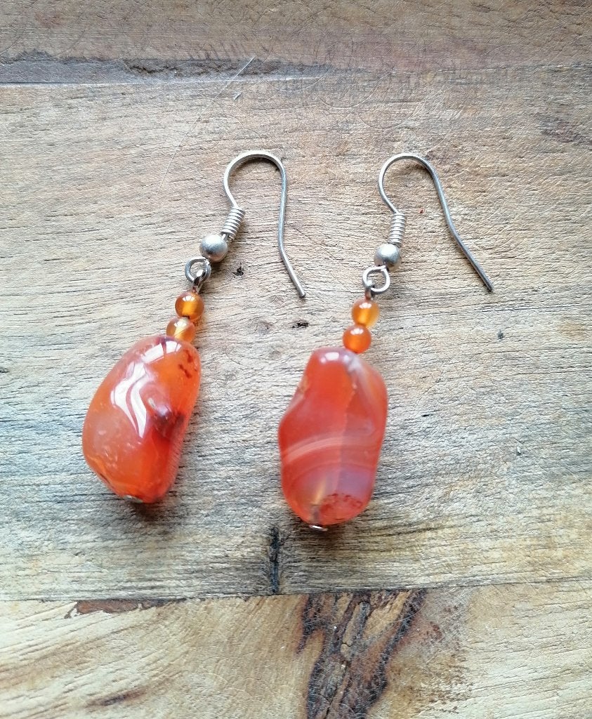 Nieuwe zelfgemaakte oorbellen met carneool steentjes, Overige materialen, Hangers, Nieuw, Oranje