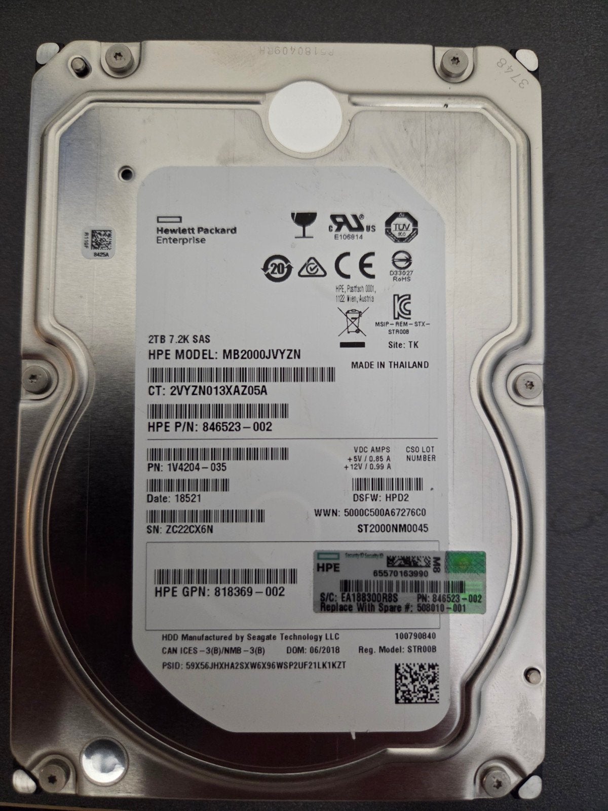 HPE 2TB SAS HDD, Intern, Gebruikt, SAS, Server