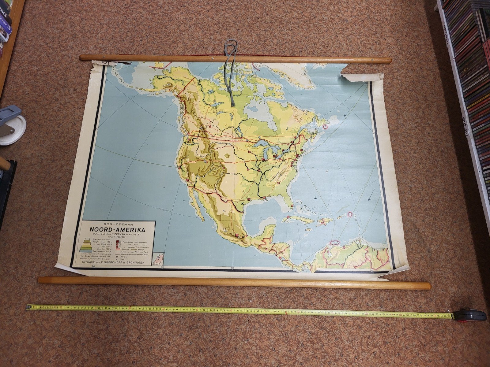 Map Noord - Amerika Bos - Zeeman Schaal 1 : 10.000.000, Verzamelen, Foto's en Prenten, Ophalen of Verzenden, 1960 tot 1980, Overige onderwerpen