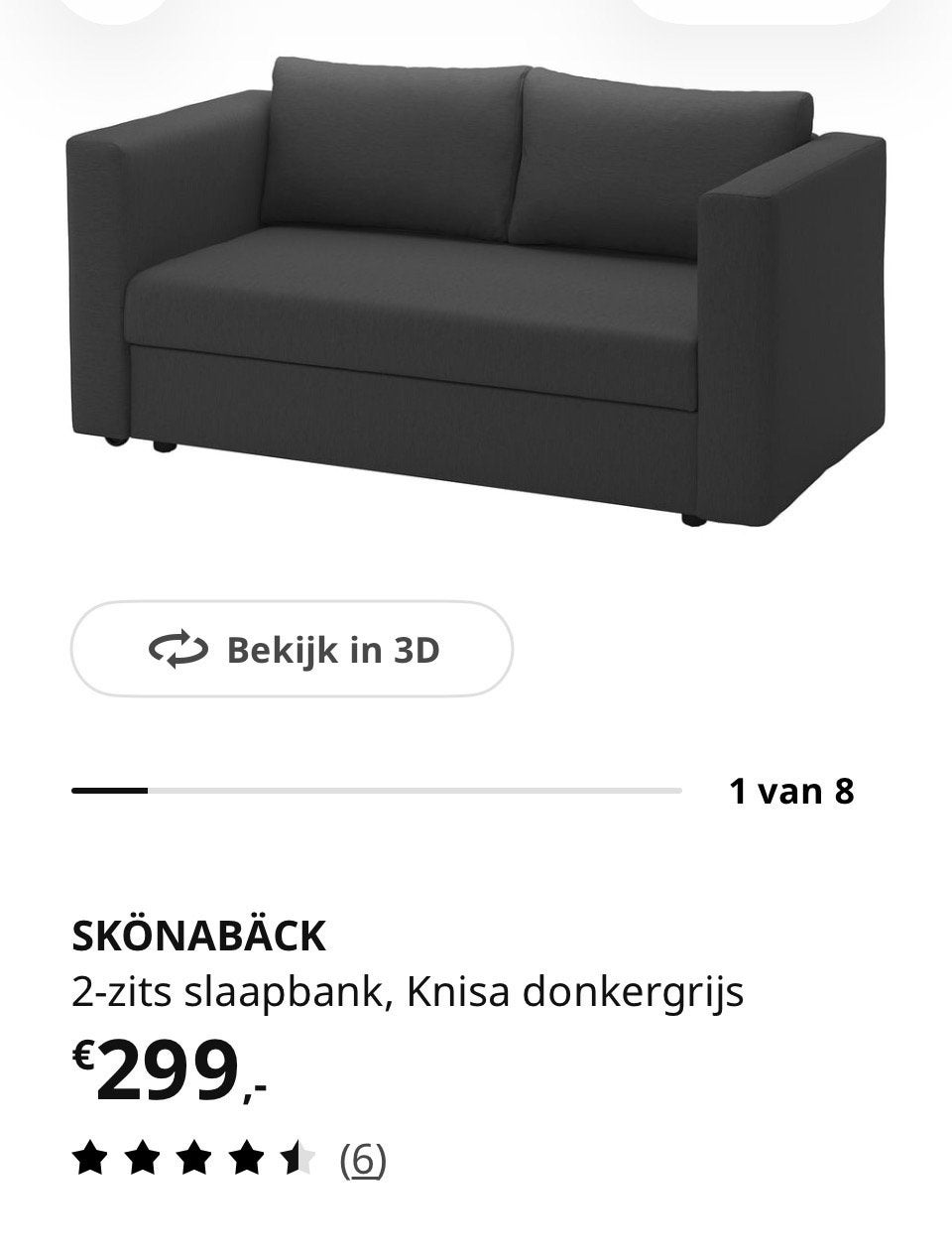 IKEA SKÖNABÄCK 2-zits slaapbank, Knisa donkergrijs, Ophalen, Gebruikt, Tweepersoons, Overige maten