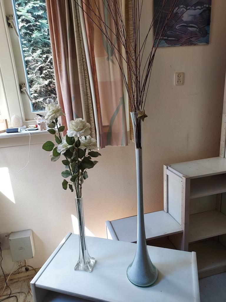 Set van 2 glazen vazen met decoratie, Ophalen, Overige materialen, Gebruikt, Rond