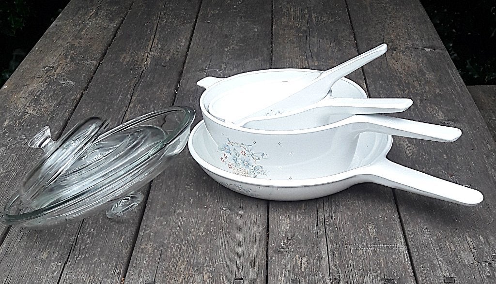 Vintage CorningWare Pannenset met Glazen Deksels, Ophalen of Verzenden