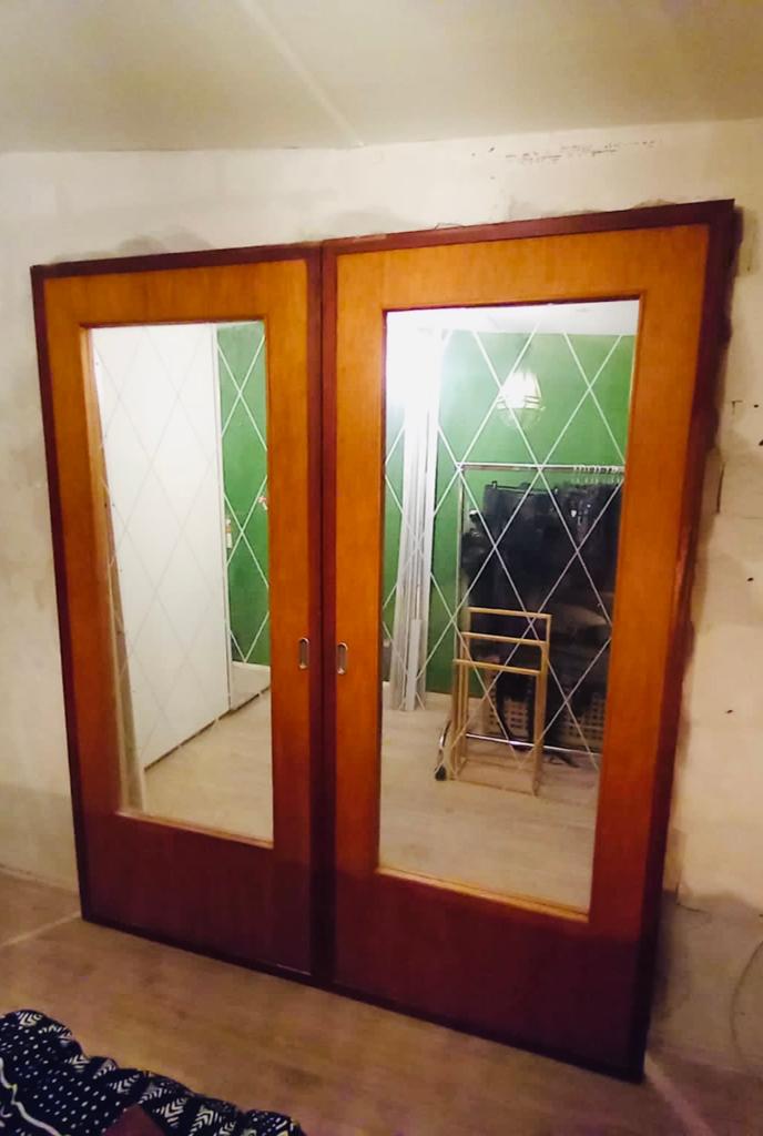 Vintage schuifdeuren met glas, Ophalen, Gebruikt, 80 tot 100 cm, Binnendeur