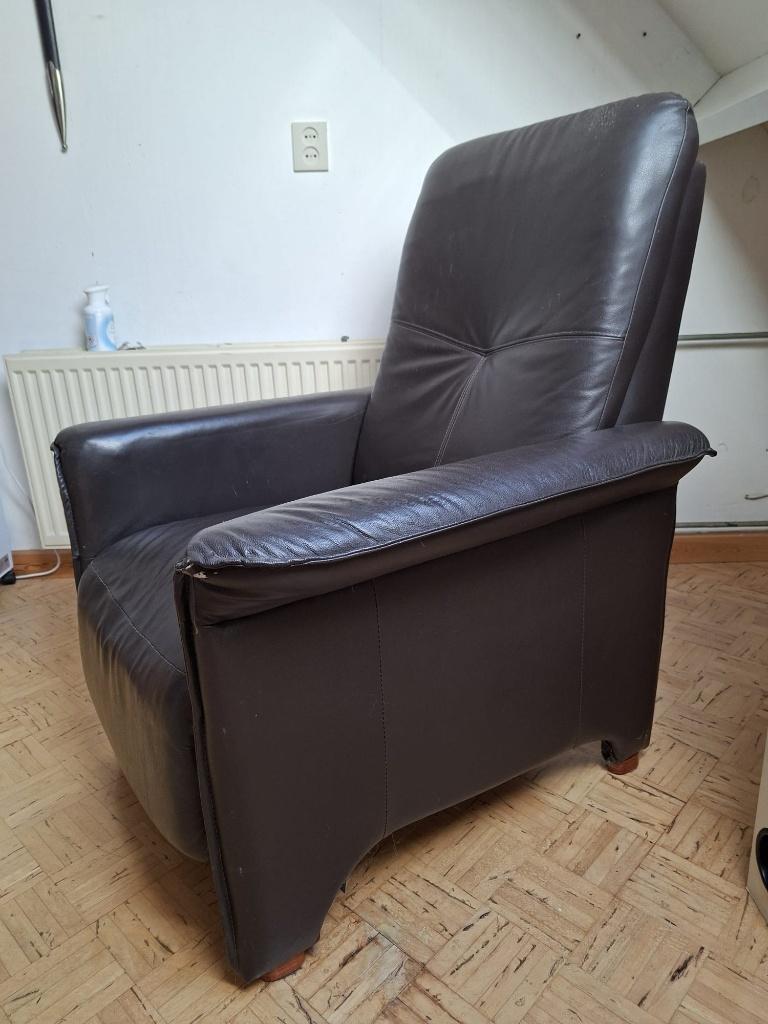 Gratis! Echt leren bruine relax stoel, Ophalen, Gebruikt, 50 tot 75 cm, Leer