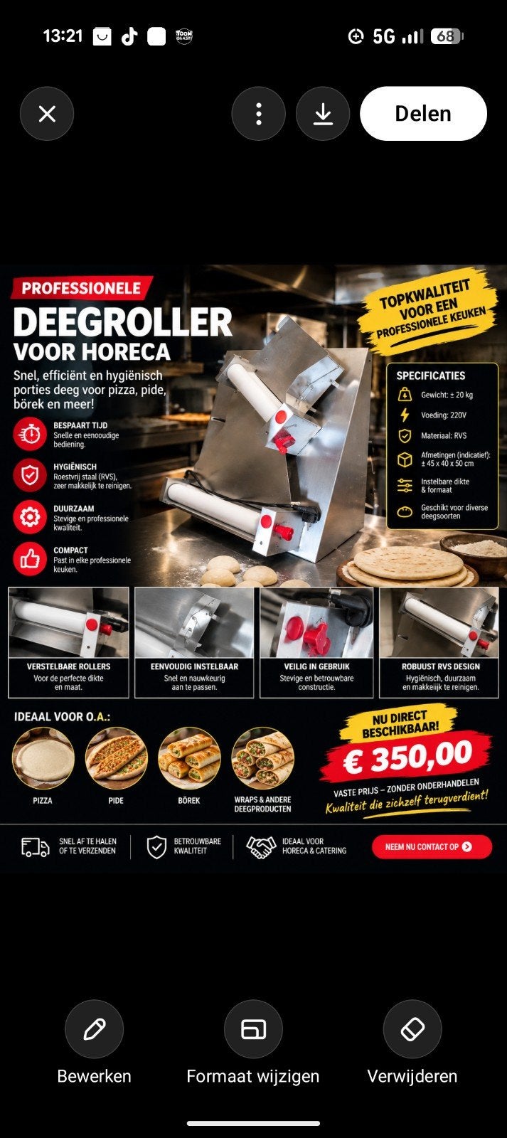 Professionele Deegroller voor Horeca, Ophalen of Verzenden, Gebruikt, Metaal, Overige merken