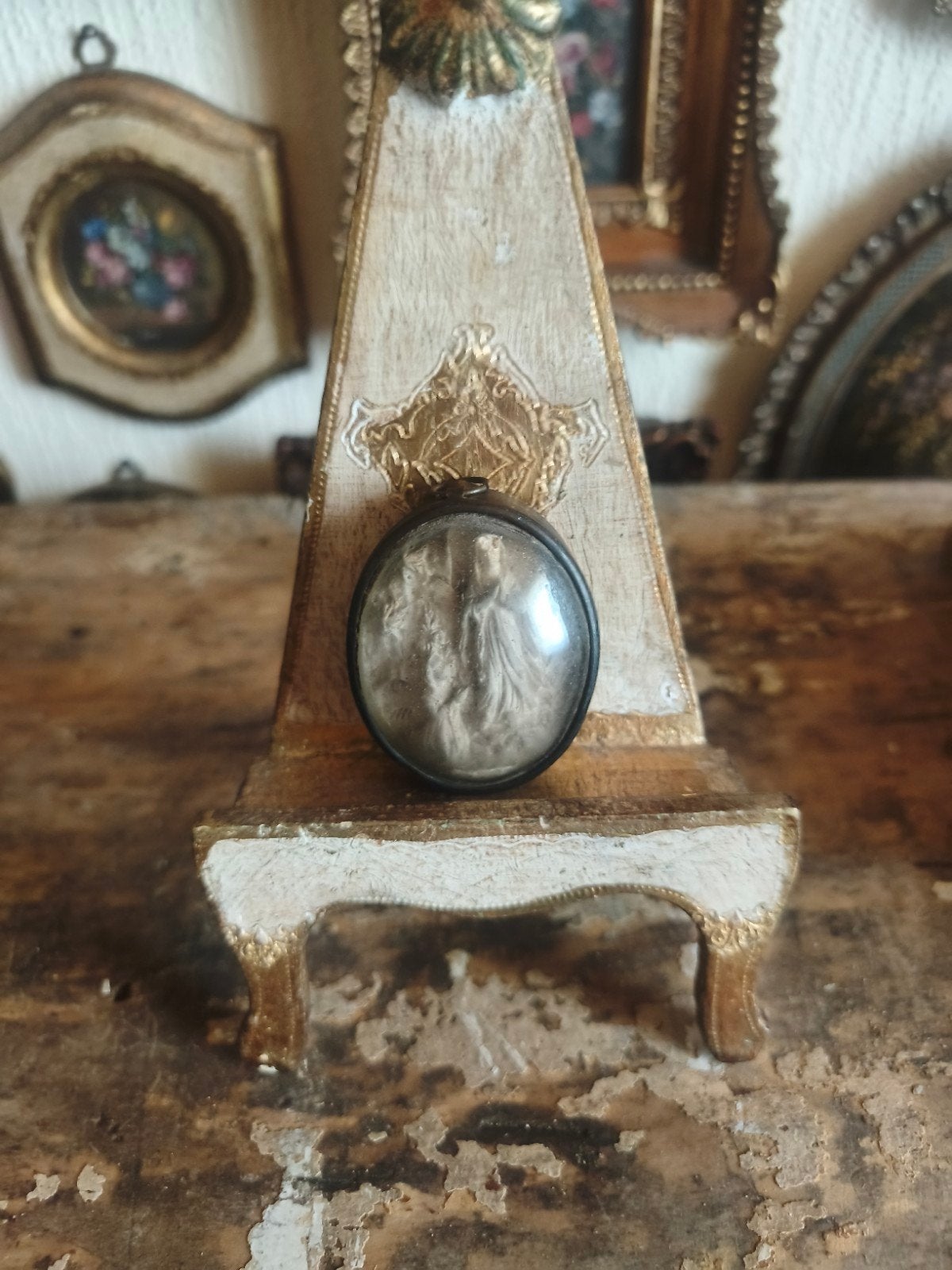 Oud meerschuim ornamenten relikwie hanger religie, Ophalen of Verzenden