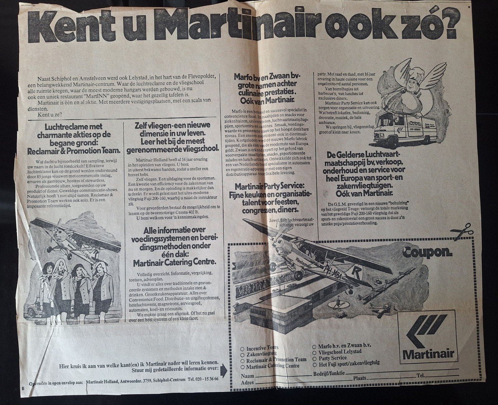 Martinair, 2 x kranten advertenties, Ophalen of Verzenden, Gebruikt, Overige typen