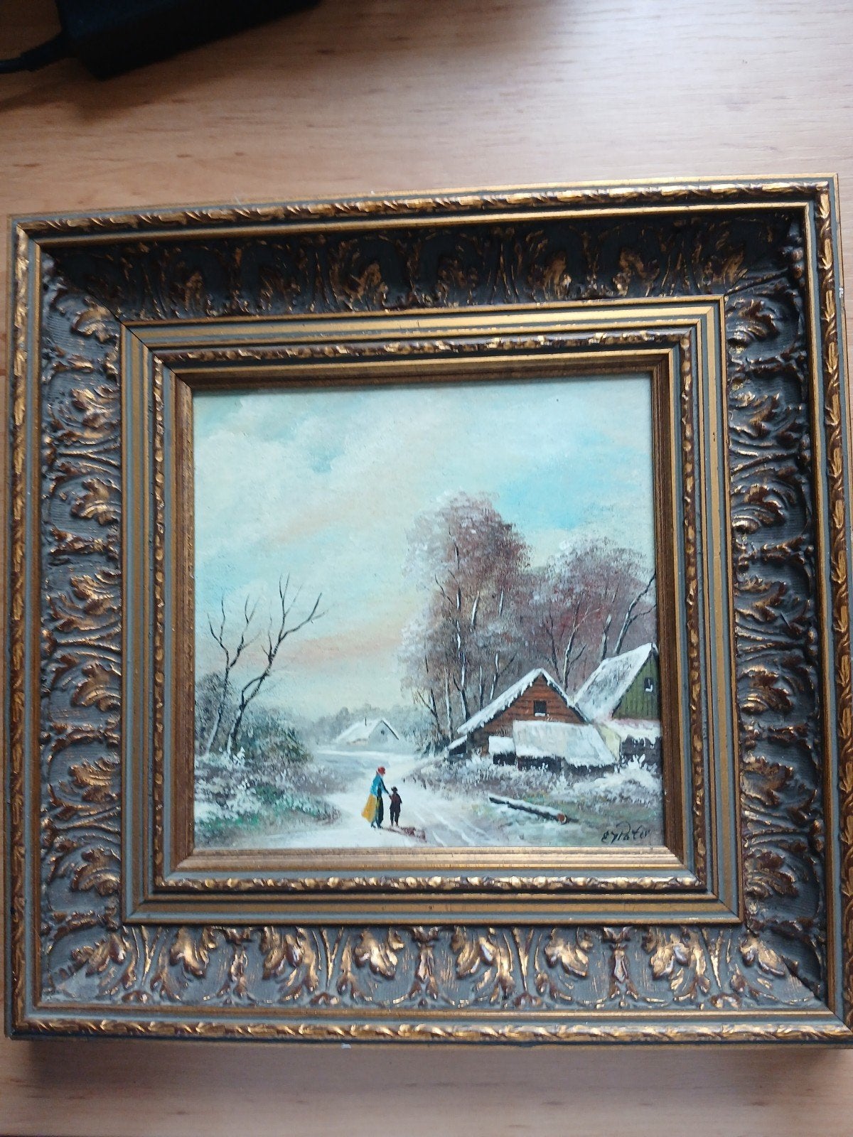 Schilderij Winterlandschap met figuren, E.J. Pater, Ophalen, Landschap