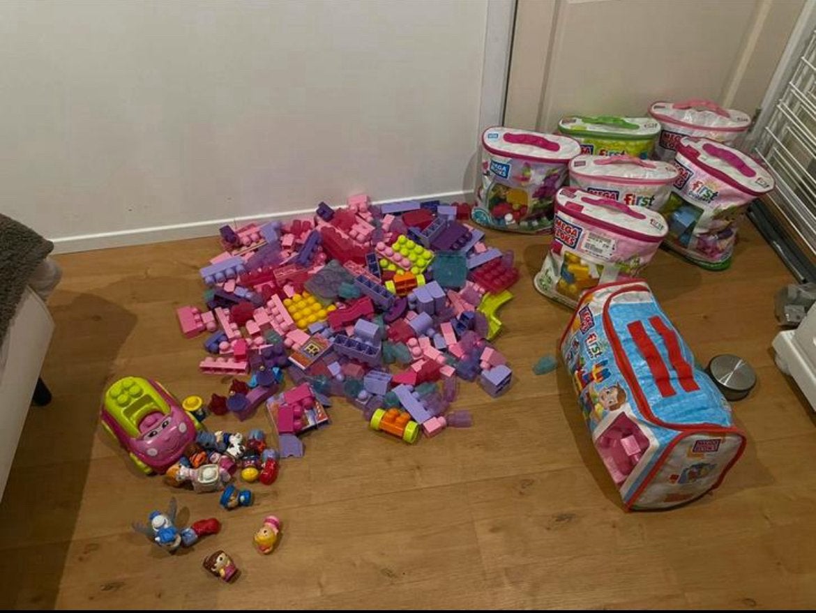Grote partij Mega Bloks met bouwtafel en figuren, Ophalen, Gebruikt, Megabloks