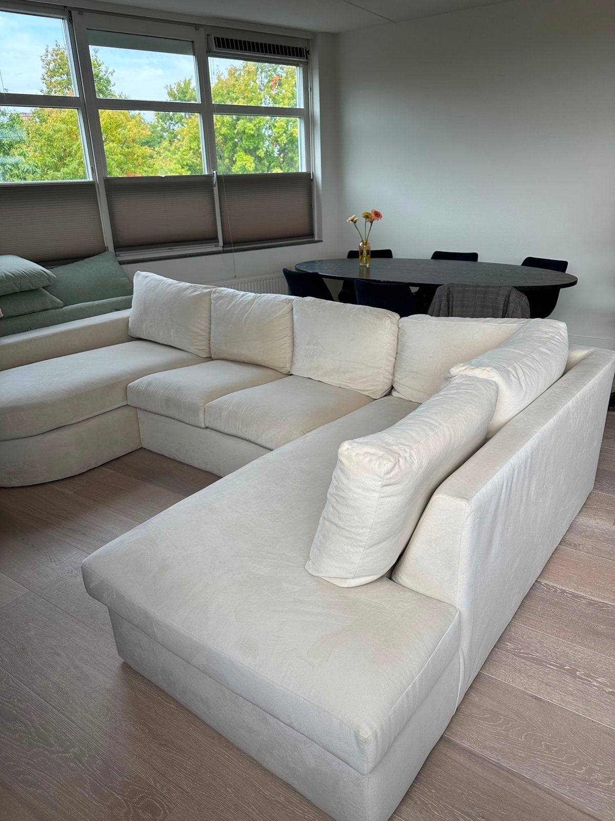 U-bank wit creme kleur, Ophalen, Hoekbank, 300 cm of meer, Zo goed als nieuw