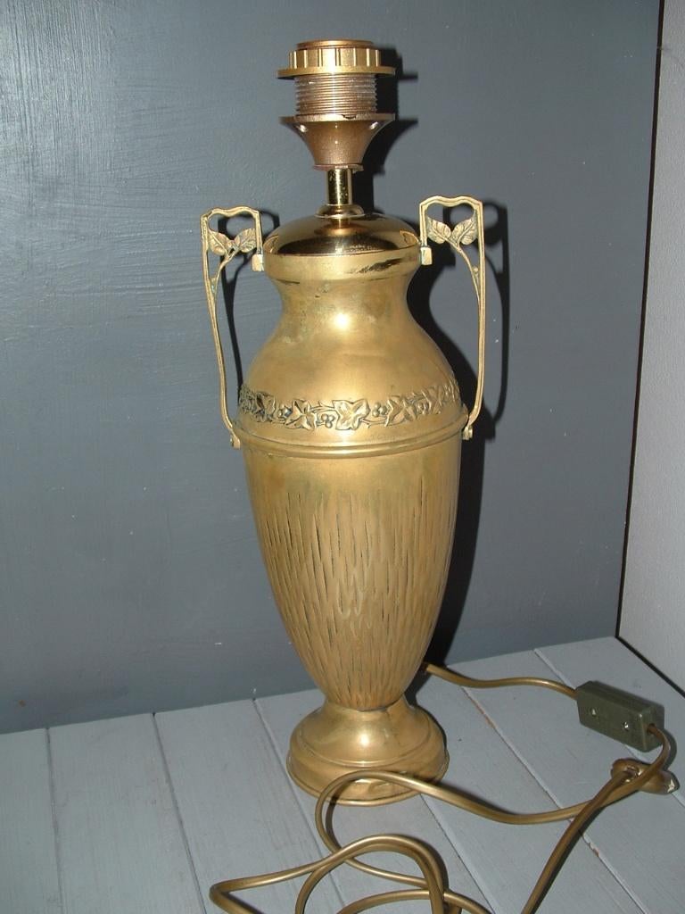 Zware Koperen lampenvoet koper lamp met kap popcorn kleurig, Ophalen of Verzenden