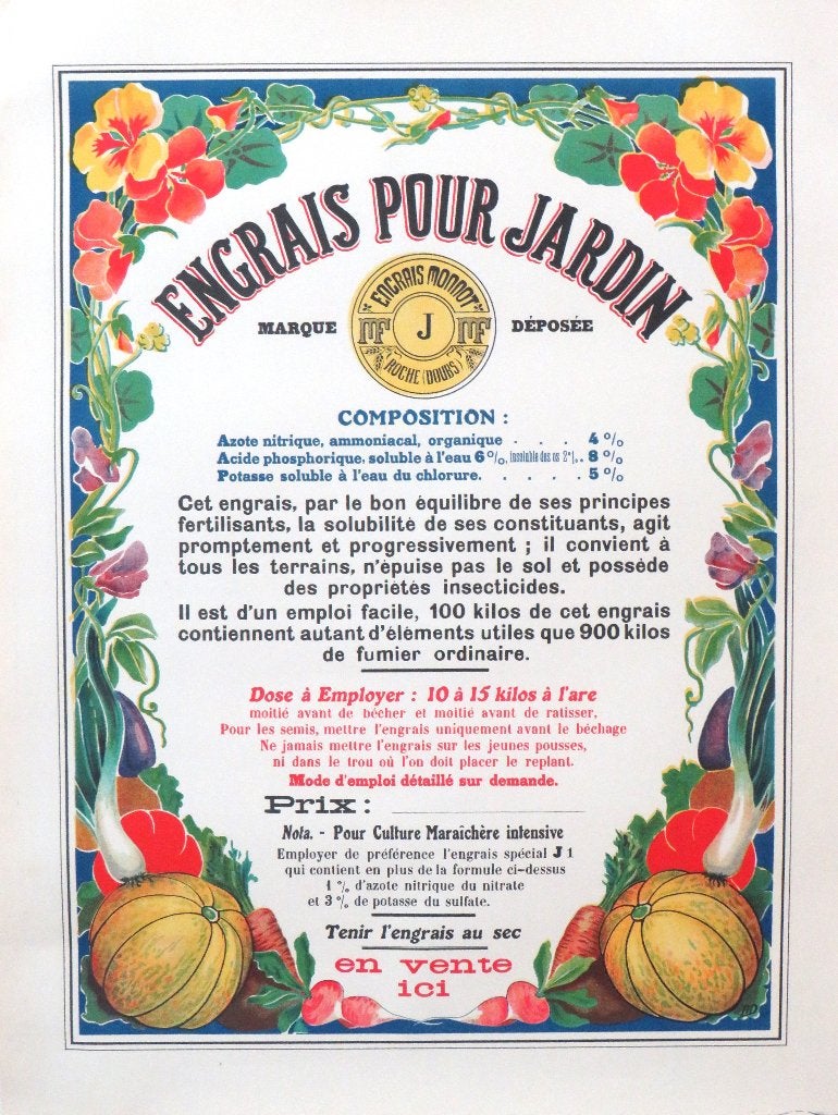 Oud Frans reclame-affiche “Engrais pour Jardin”, jaren 50, Antiek en Kunst, Ophalen of Verzenden