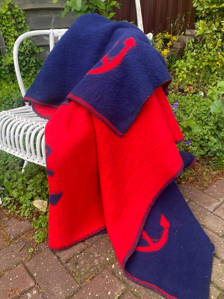 Prachtige rood/ blauwe vintage wollen deken, Huis en Inrichting, Woonaccessoires | Plaids en Woondekens, Ophalen of Verzenden