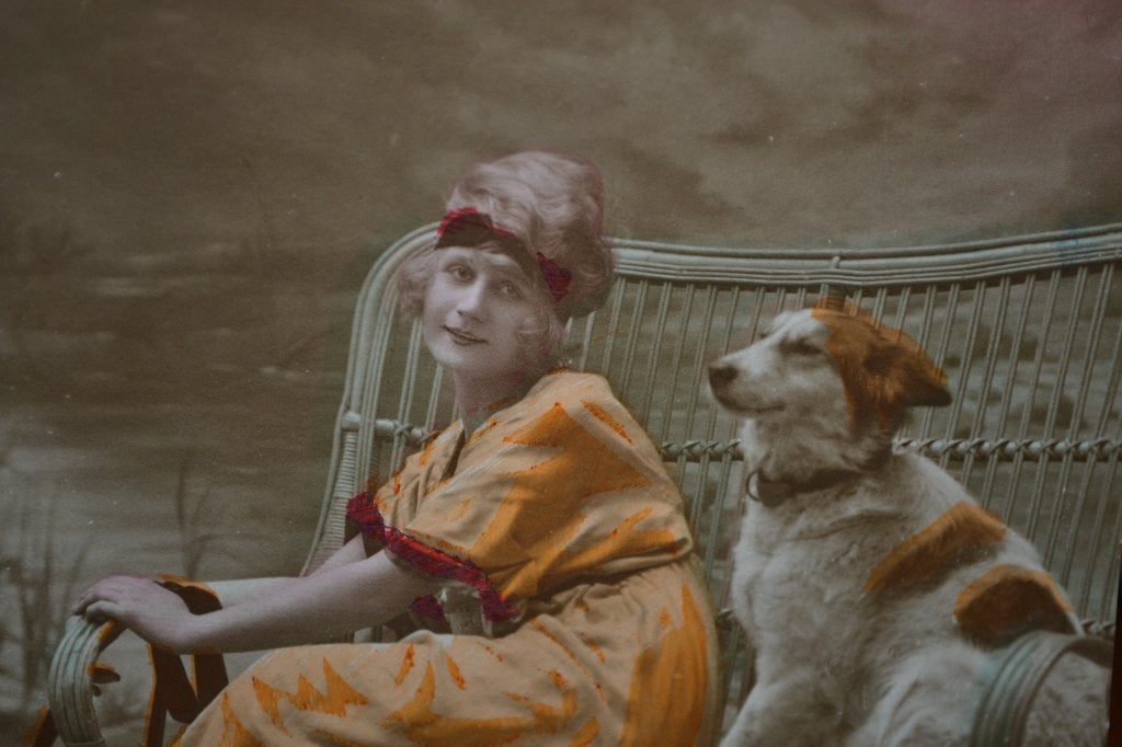 FRANKRIJK 1920 VROUW OP BANKJE HOND SCHOTSE COLLIE, Ophalen of Verzenden, Voor 1920, Gelopen, Sterren en Beroemdheden