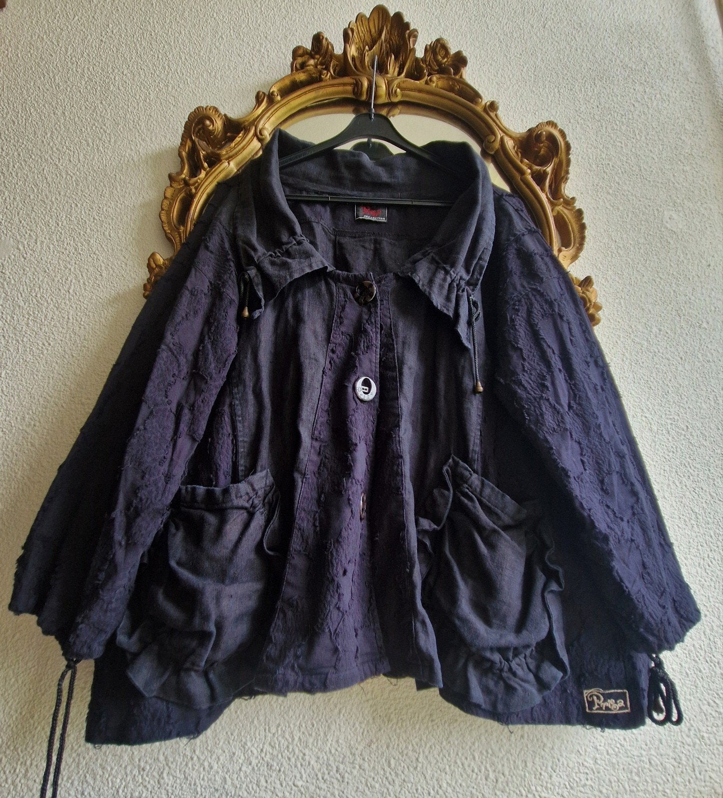 Als nieuw! Prisa Collection zwart linnen uniek wijd jasje, Prisa, Zwart, Ophalen of Verzenden, Zo goed als nieuw