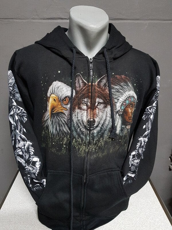 Zwart vest, Indiaan, adelaar,wolf, printvest, Ophalen of Verzenden, Nieuw, Overige maten, Zwart