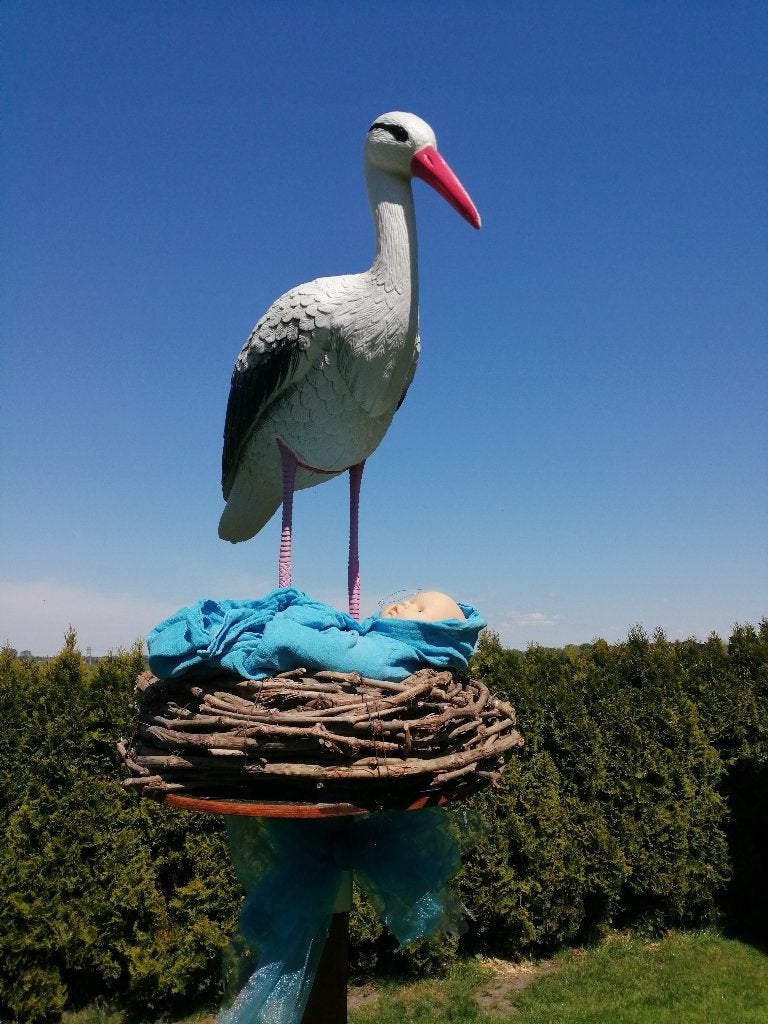ooievaar op nest, Kinderen en Baby's, Ophalen, Gebruikt, Geboortebord