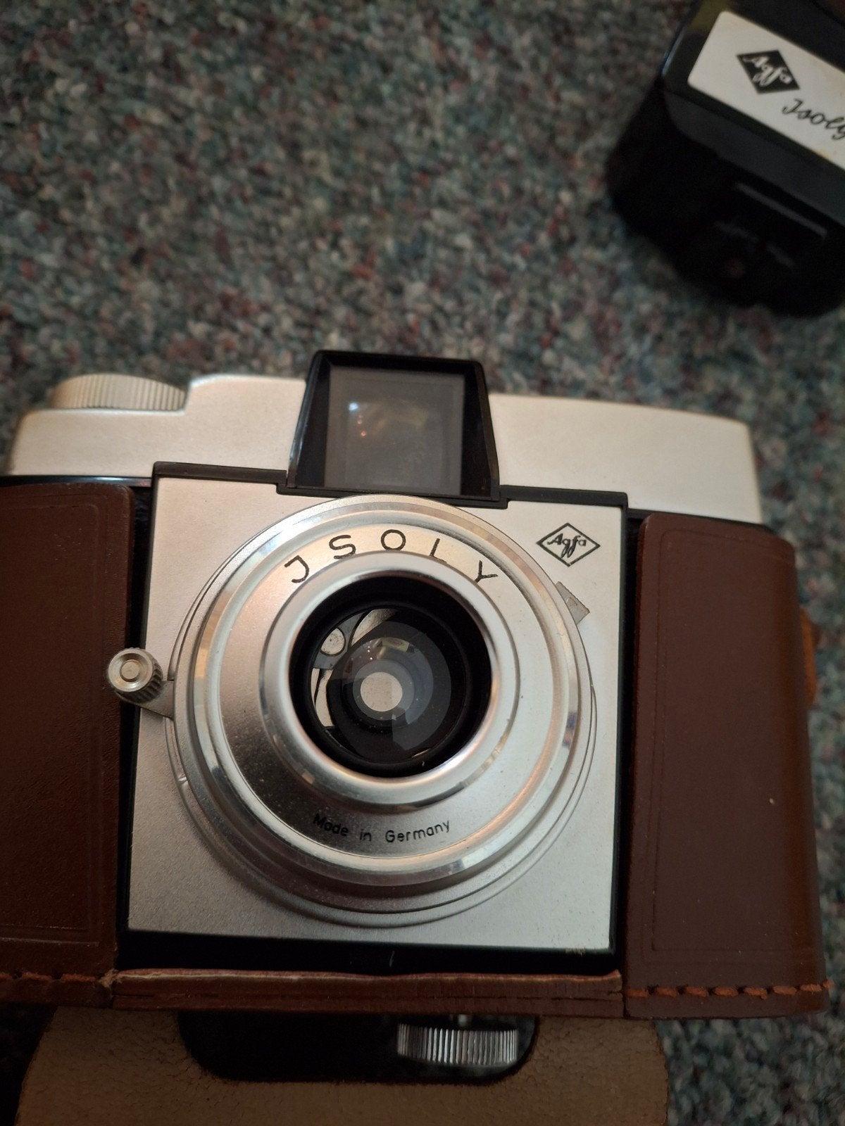 Vintage Agfa Isoly camera met Isoly-Blitz flitser en tas, Ophalen of Verzenden, Gebruikt, Compact, Overige Merken