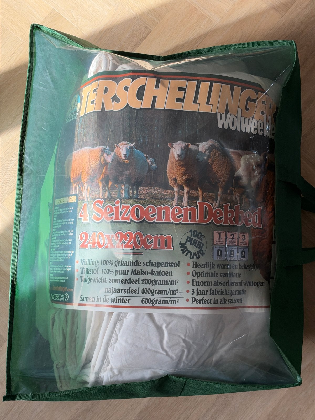 Terschellinger 4-Seizoenen Dekbed 240x220cm - 100% Wol, Ophalen of Verzenden, Nieuw, Wit, Deken of Dekbed