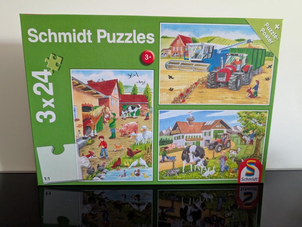 Schmidt puzzel boerderij 3x24 nieuw, Ophalen of Verzenden, 10 tot 50 stukjes, Nieuw, 2 tot 4 jaar