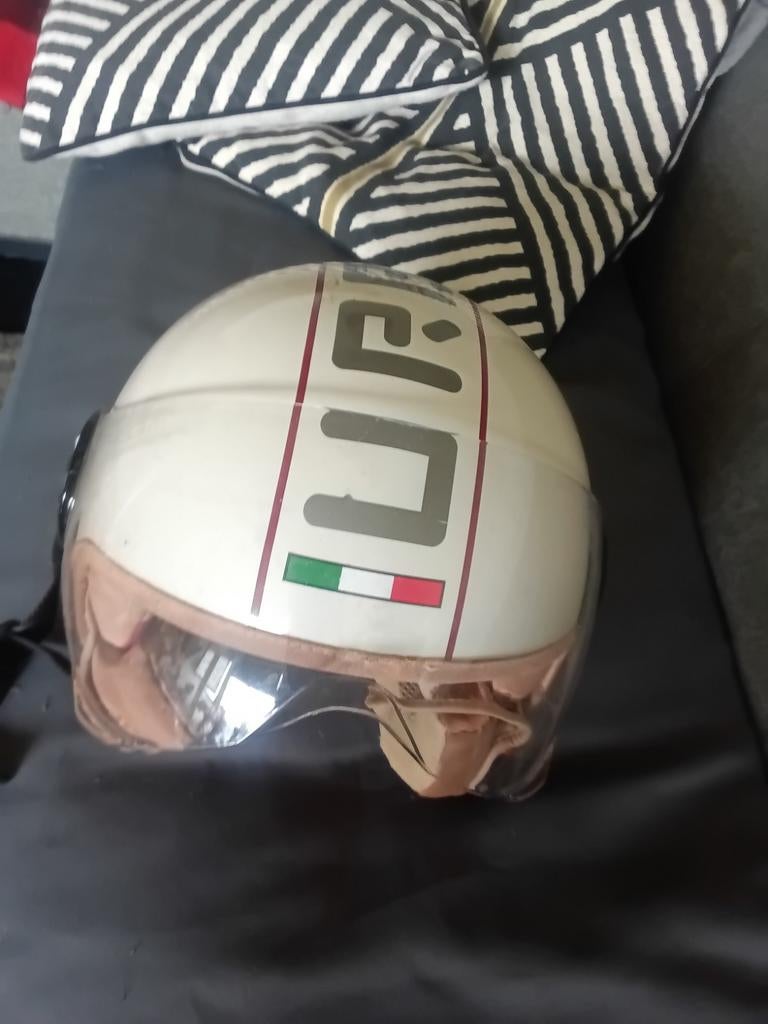 Witte scooterhelm met Italiaanse vlag - Maat M, Fietsen en Brommers, Brommerhelmen, Ophalen of Verzenden, Gebruikt, Medium, Onbekend