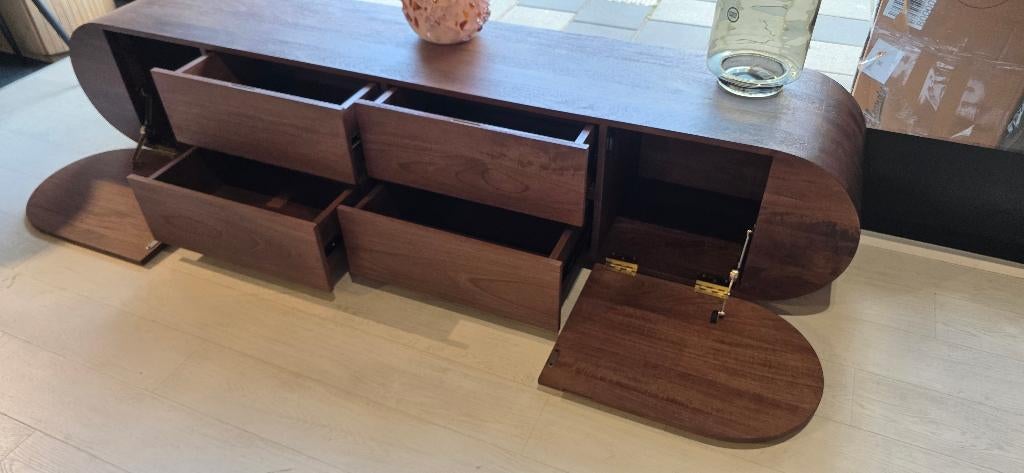 TV-meubel King Bruin Mangohout 210 cm Showmodel KORTING, Huis en Inrichting, Kasten | Televisiemeubels, B, Ophalen of Verzenden