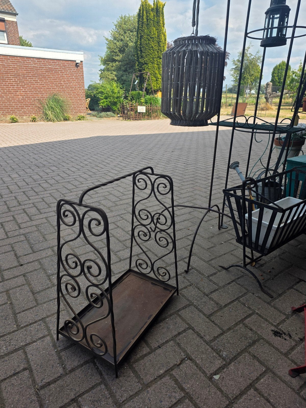 brocante smeedijzeren haardhout standaard, Ophalen of Verzenden, Vrijstaande haard, Houthaard