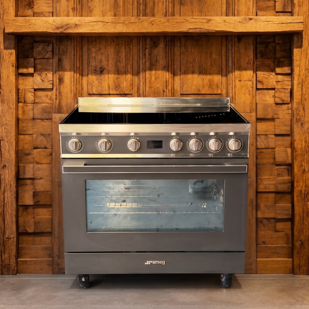 Smeg Portofino 90 cm · antraciet · 5 zones · conditierapport, 60 cm of meer, Ophalen of Verzenden, Zo goed als nieuw, Inductie