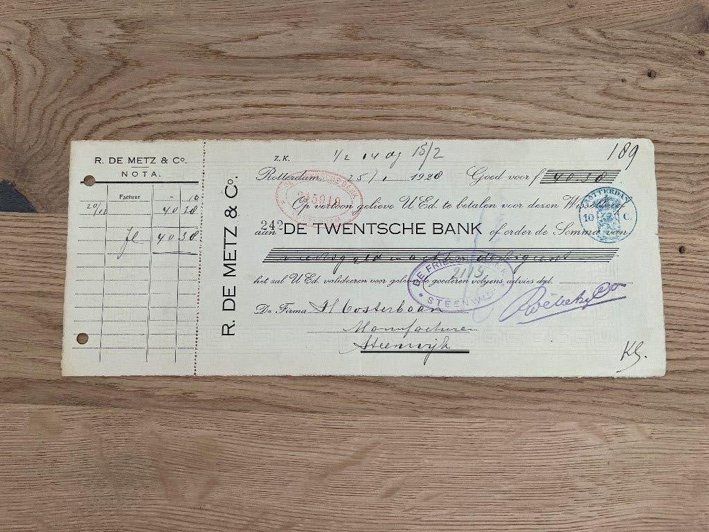 Wisselbrief: Rotterdam 1928, R de Metz & Co, Verzenden, Gebruikt, Overige typen