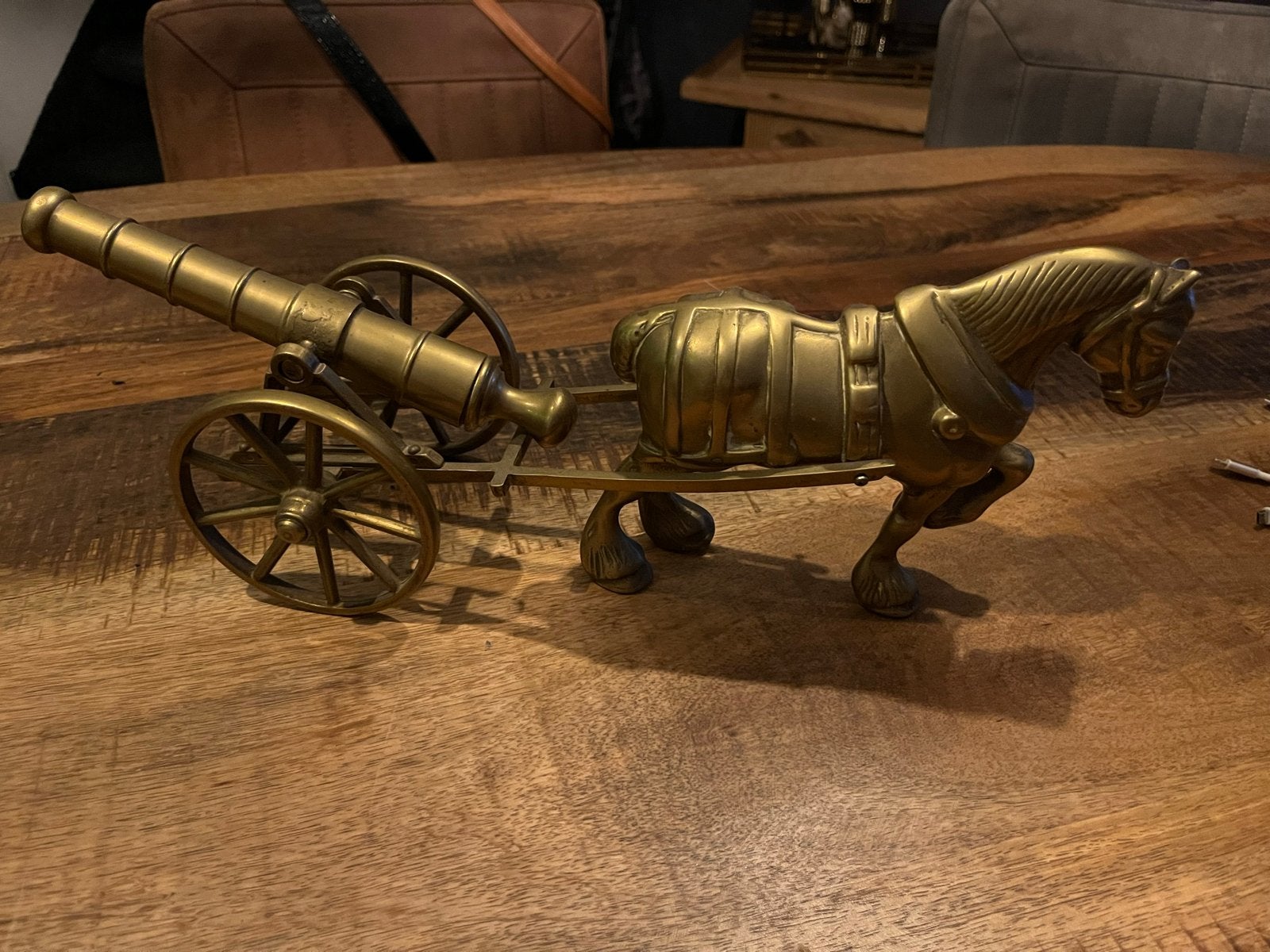 Antiek messing kanon met paard, Ophalen of Verzenden