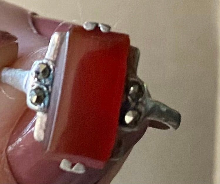 Antieke zilveren ring met carneool, Ophalen, Zilver, Ring
