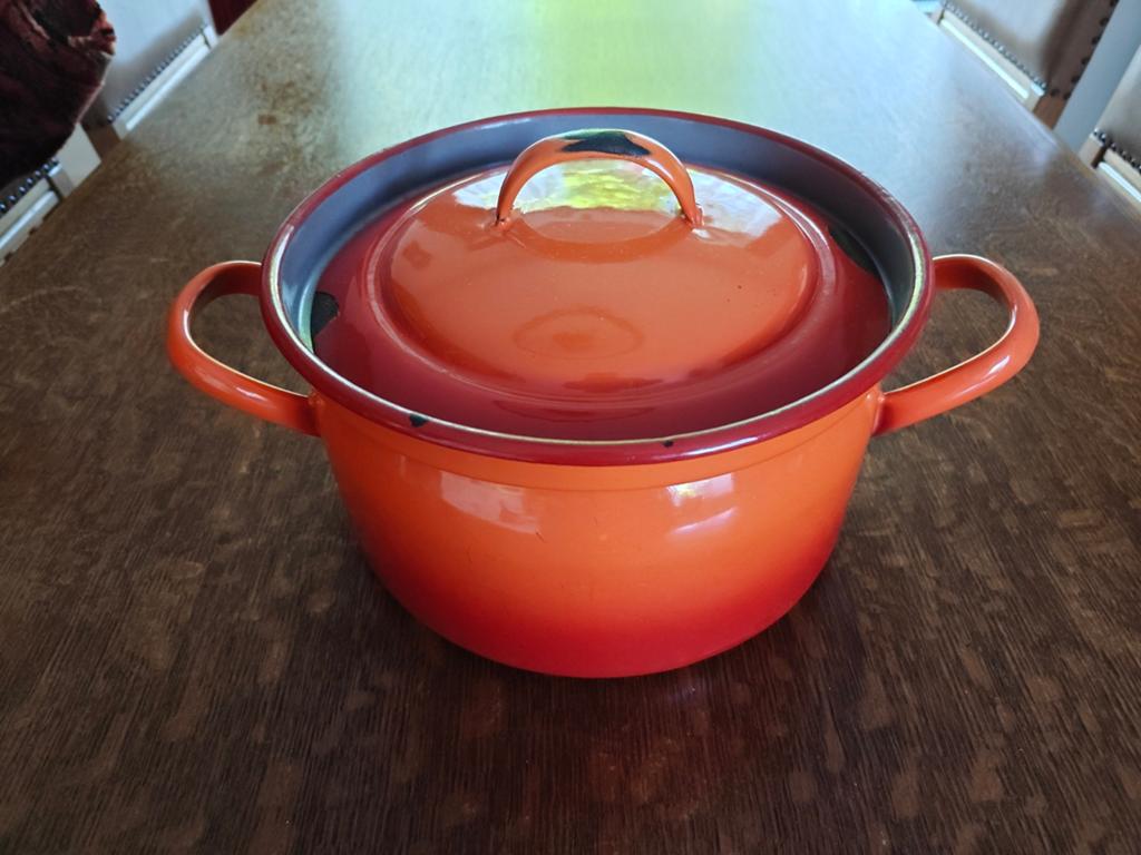 Vintage emaillen pan - oranje / rood., Ophalen of Verzenden
