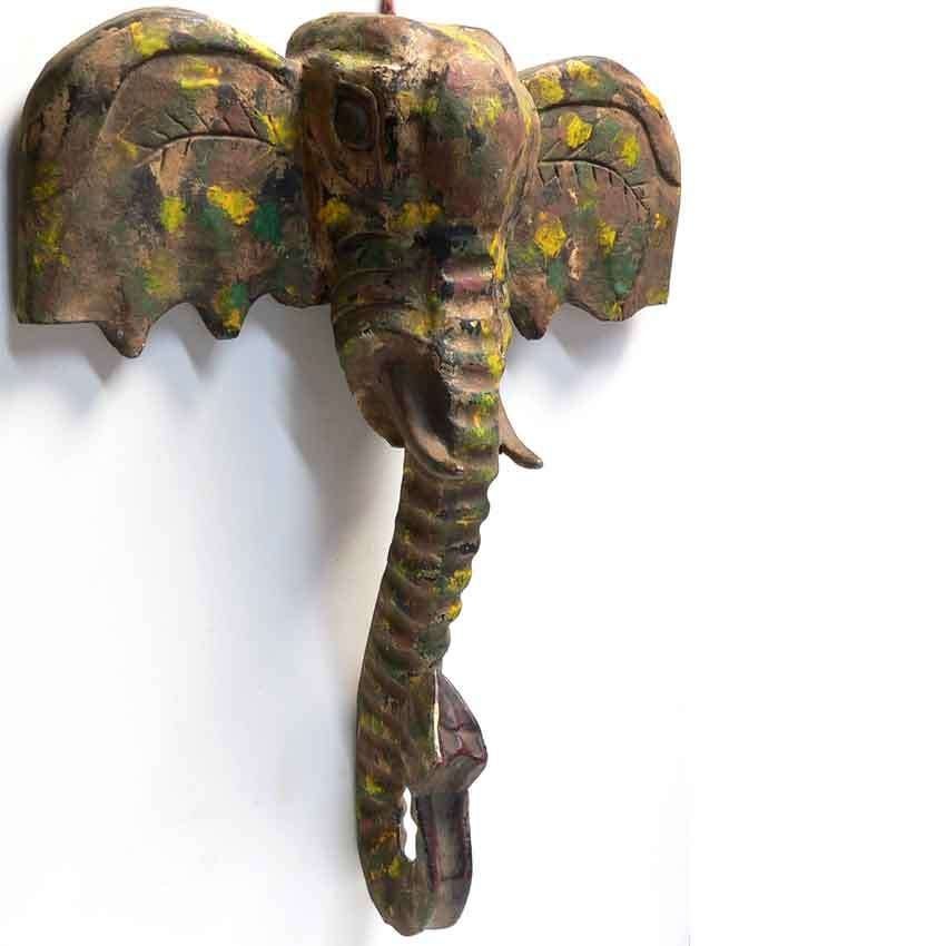 OLIFANT hoofd BE7 kunst decoratie India Indonesie hout beeld, Ophalen of Verzenden