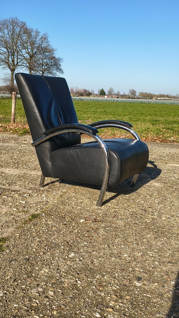 Zwarte lederen Molinari fauteuil - 72x100x91 cm, Ophalen, Gebruikt, 75 tot 100 cm, Onbekend@molinari.com