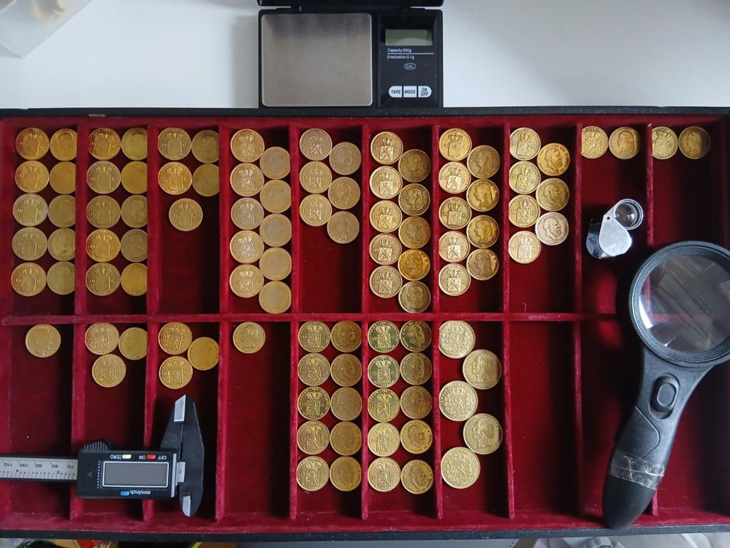 Grote collectie Doublé & goud op zilver tientje 10&20 gulden, Setje, Ophalen of Verzenden, Koningin Wilhelmina, Zilver