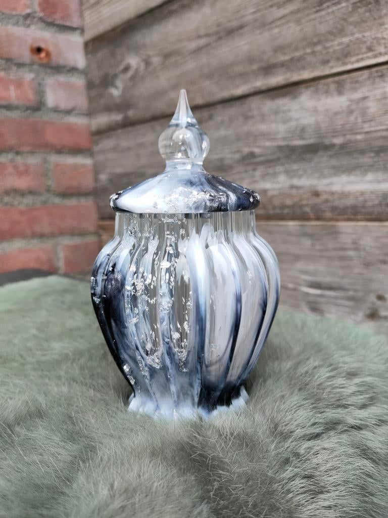 Decoratieve Glazen Pot met Deksel - Zwart/Wit Marmerlook, Ophalen of Verzenden