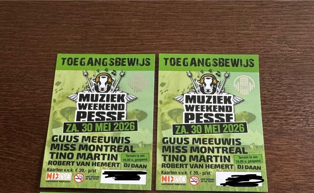 Muziekweekend Pesse zaterdag 30 mei 2026 - 2 tickets, Tickets en Kaartjes, Drie personen of meer