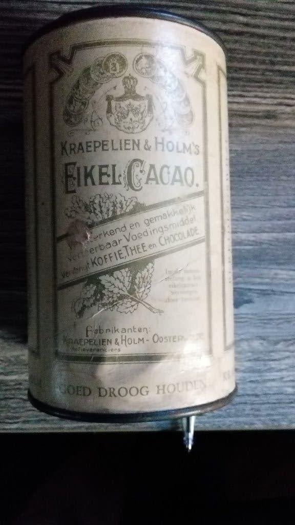 Antiek Eikel Cacao blik Kraepelien & Holm Oosterwolde blik, Ophalen of Verzenden, Gebruikt, Overige, Overige merken