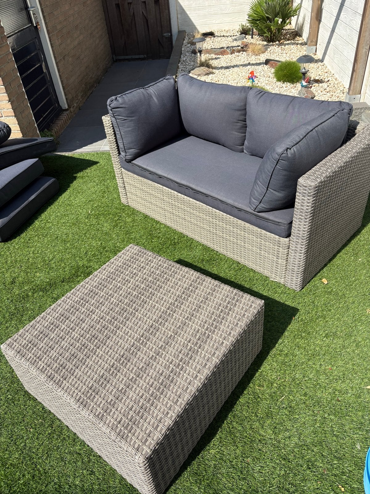 Loungeset met bank en hocker, inclusief kussens, Gebruikt, Loungeset, Wicker, Bank